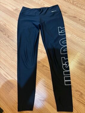 Nike Black Leggings with White 'JUST DO IT' Side Script